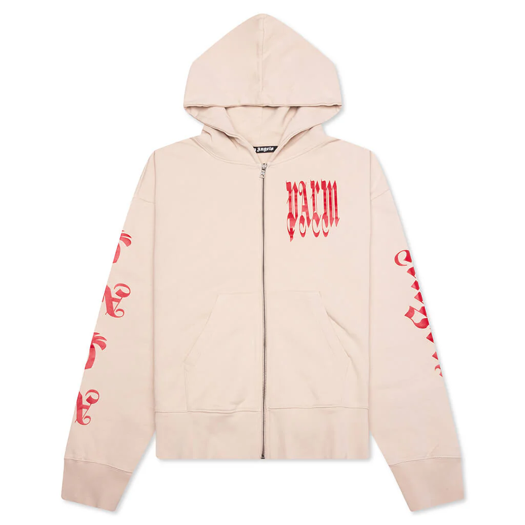 Gothic Logo Zipped Crew - Light Beige/Red