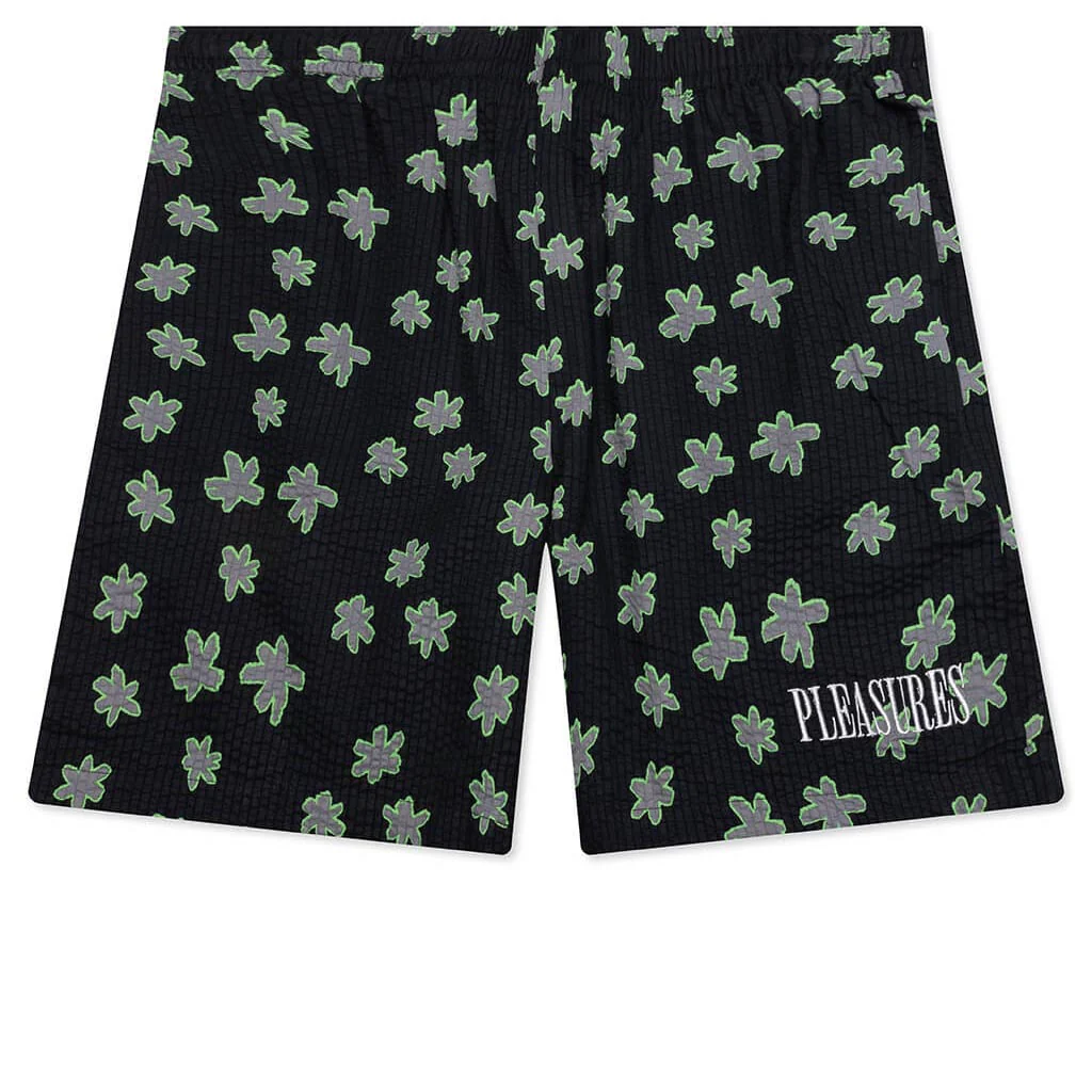 Floral Seersucker Shorts - Black
