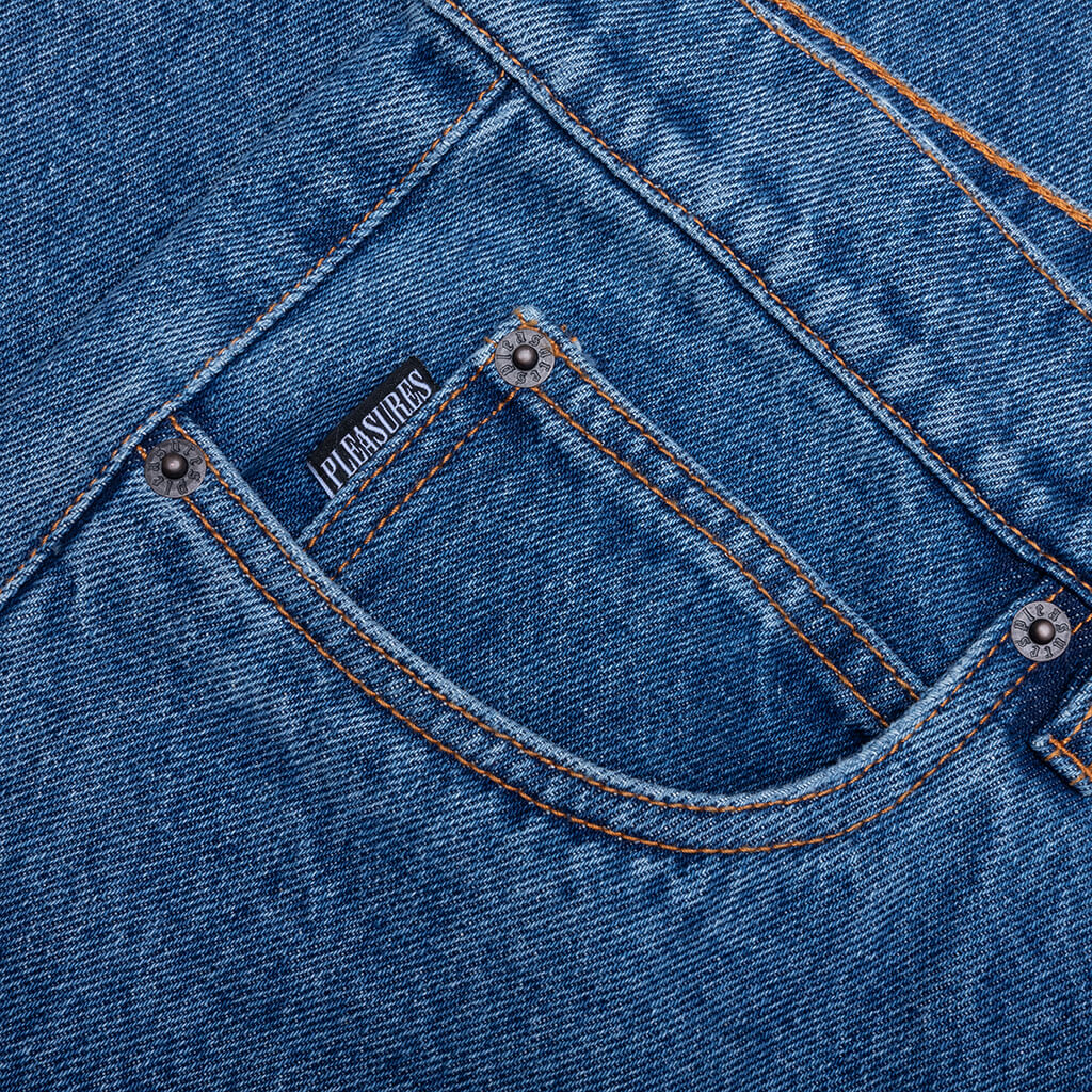 Grid Embroidered Baggy Jeans - Indigo - Image 3
