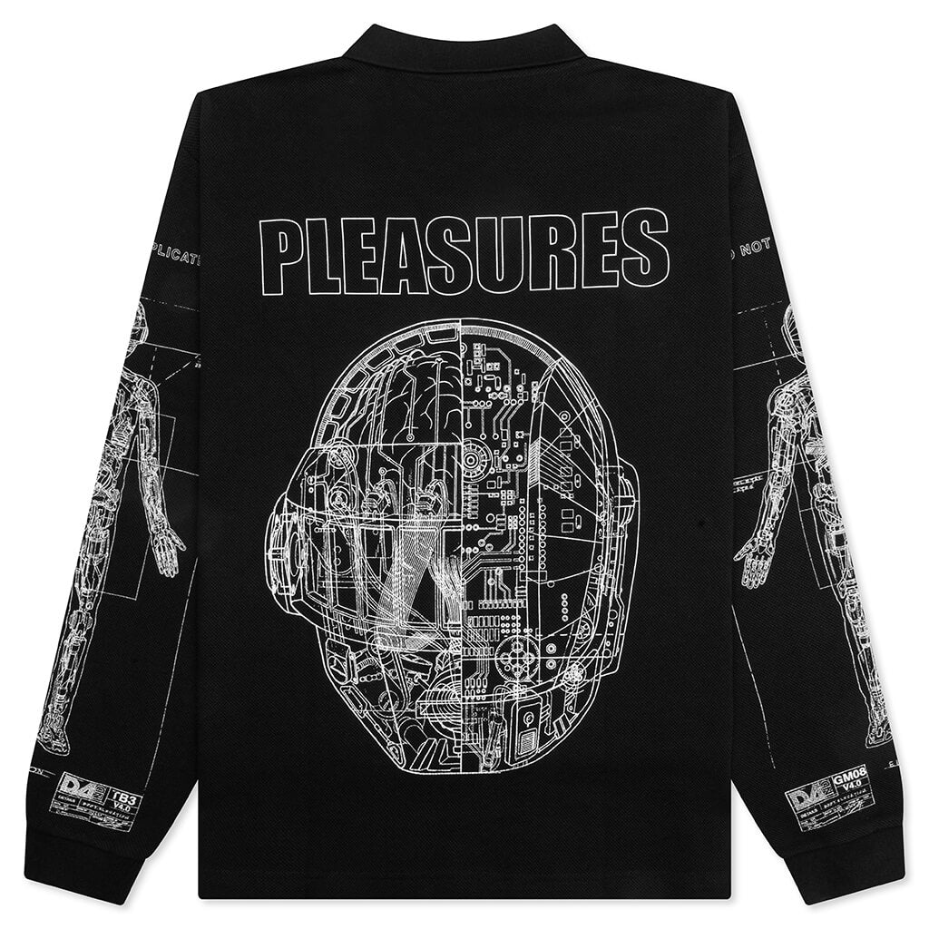 Schematic Long Sleeve Polo - Black - Image 2