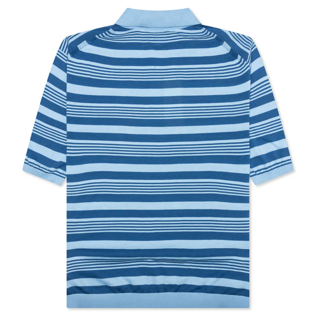 Mixed Striped Polo Shirt - Azure - Image 2