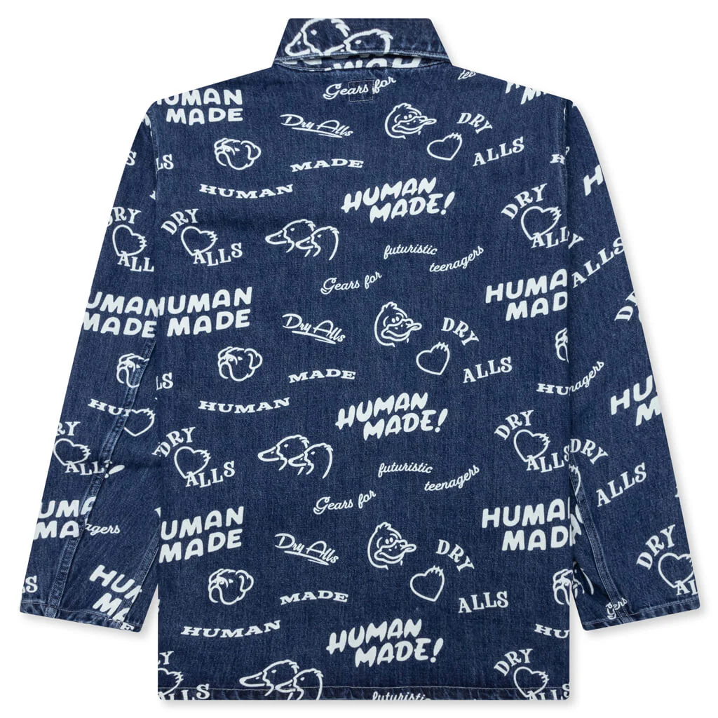 Printed Denim Coverall Jacket - Indigo - Image 2
