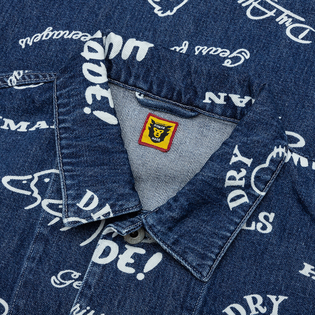 Printed Denim Coverall Jacket - Indigo - Image 3