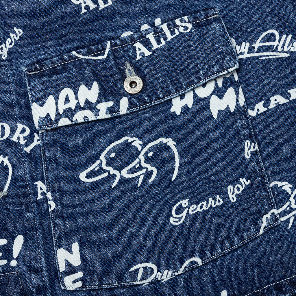 Printed Denim Coverall Jacket - Indigo - Image 4