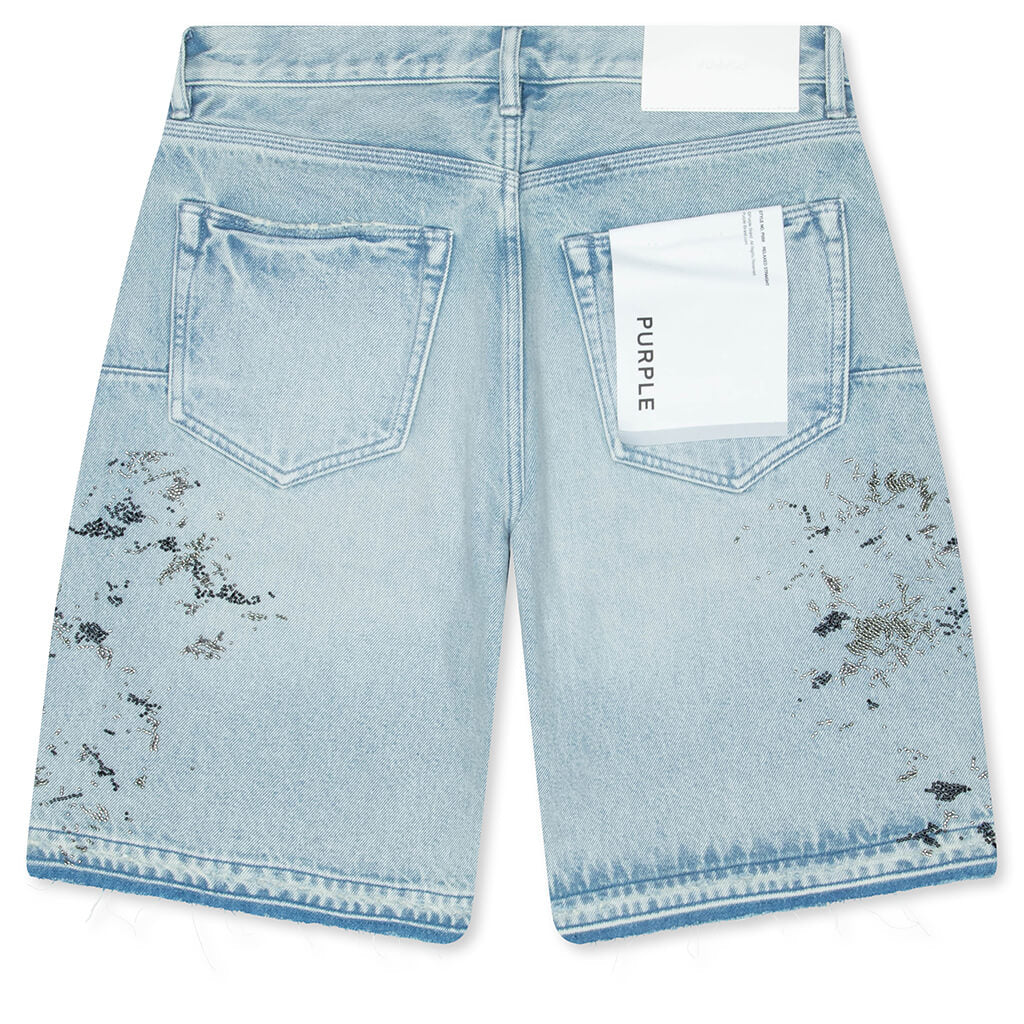 Beaded Splatter Denim Shorts - Light Indigo - Image 2