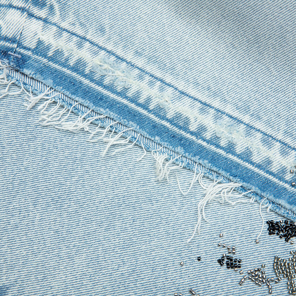 Beaded Splatter Denim Shorts - Light Indigo - Image 5