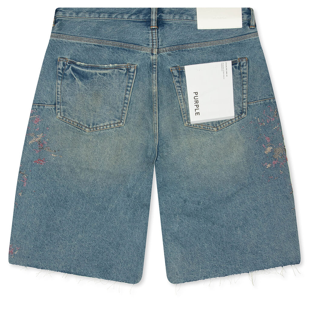Beaded Splatter Denim Shorts - Mid Indigo - Image 2