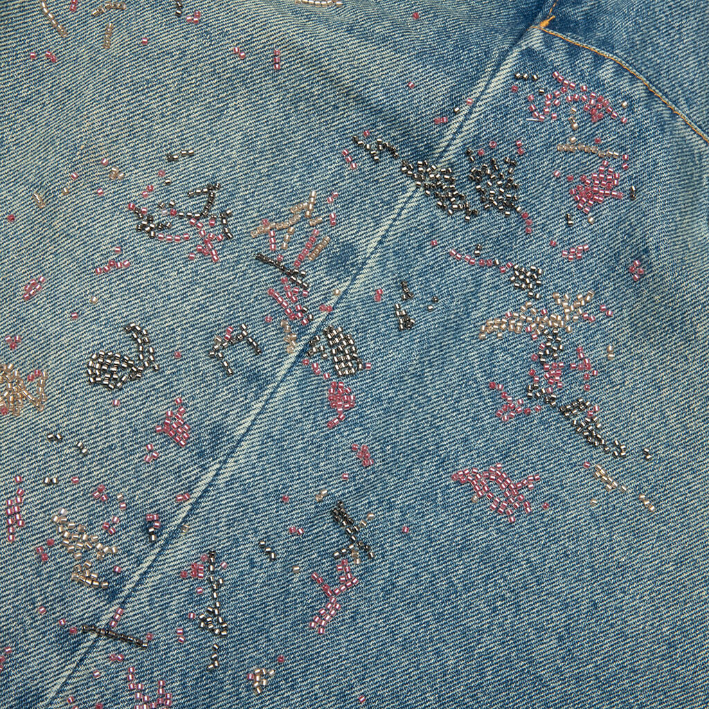 Beaded Splatter Denim Shorts - Mid Indigo - Image 4