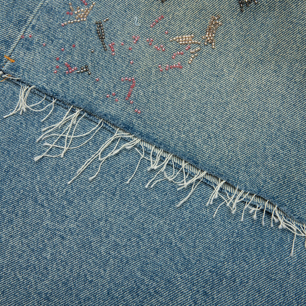 Beaded Splatter Denim Shorts - Mid Indigo - Image 5