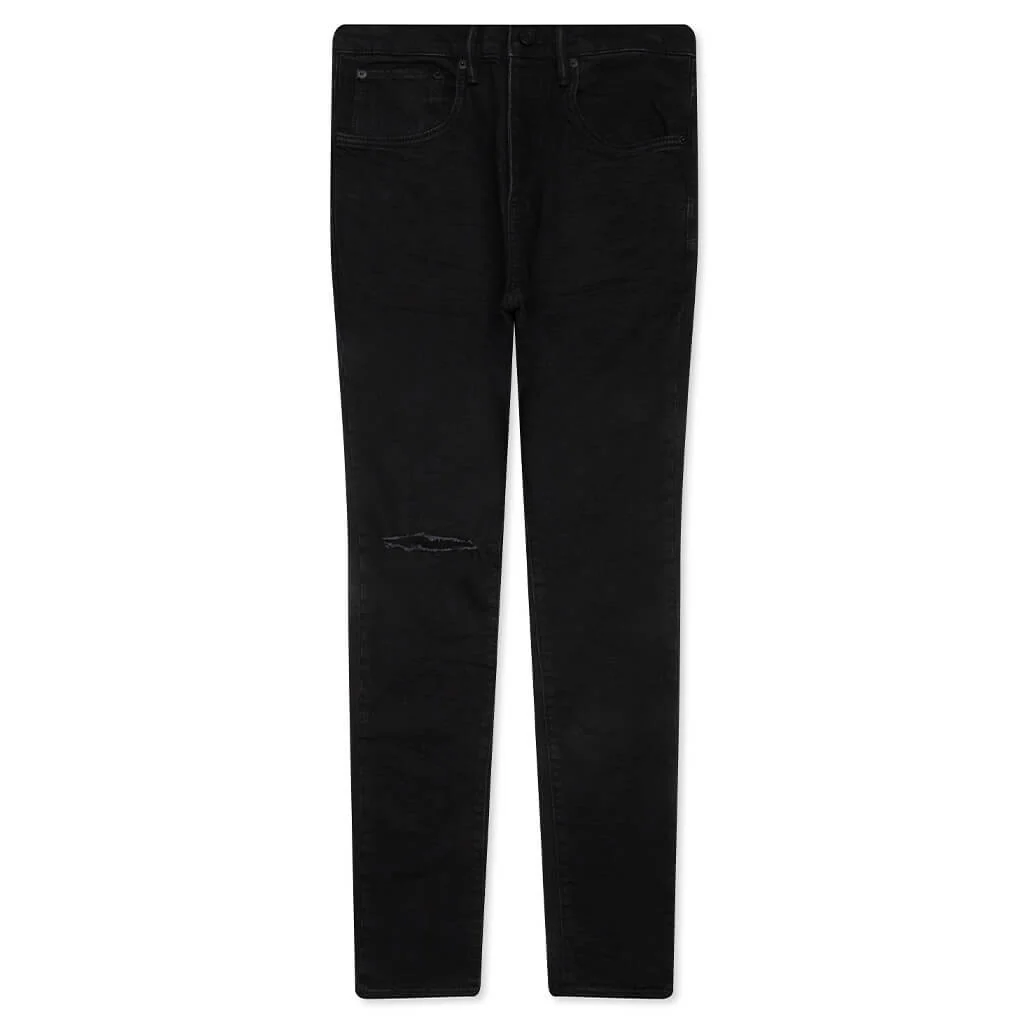 P002 Knee Slit Rinse Slim Denim Pants - Black