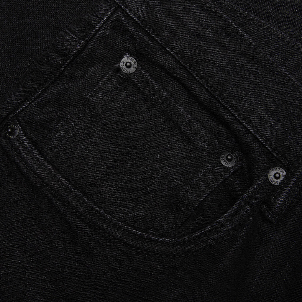 P002 Knee Slit Rinse Slim Denim Pants - Black - Image 3