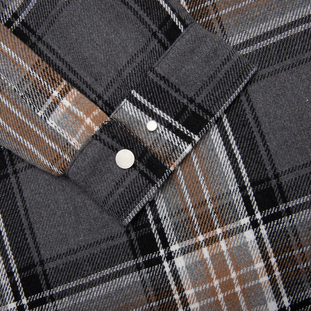 Quilted Flannel Shirt - Grey Check - Image 4
