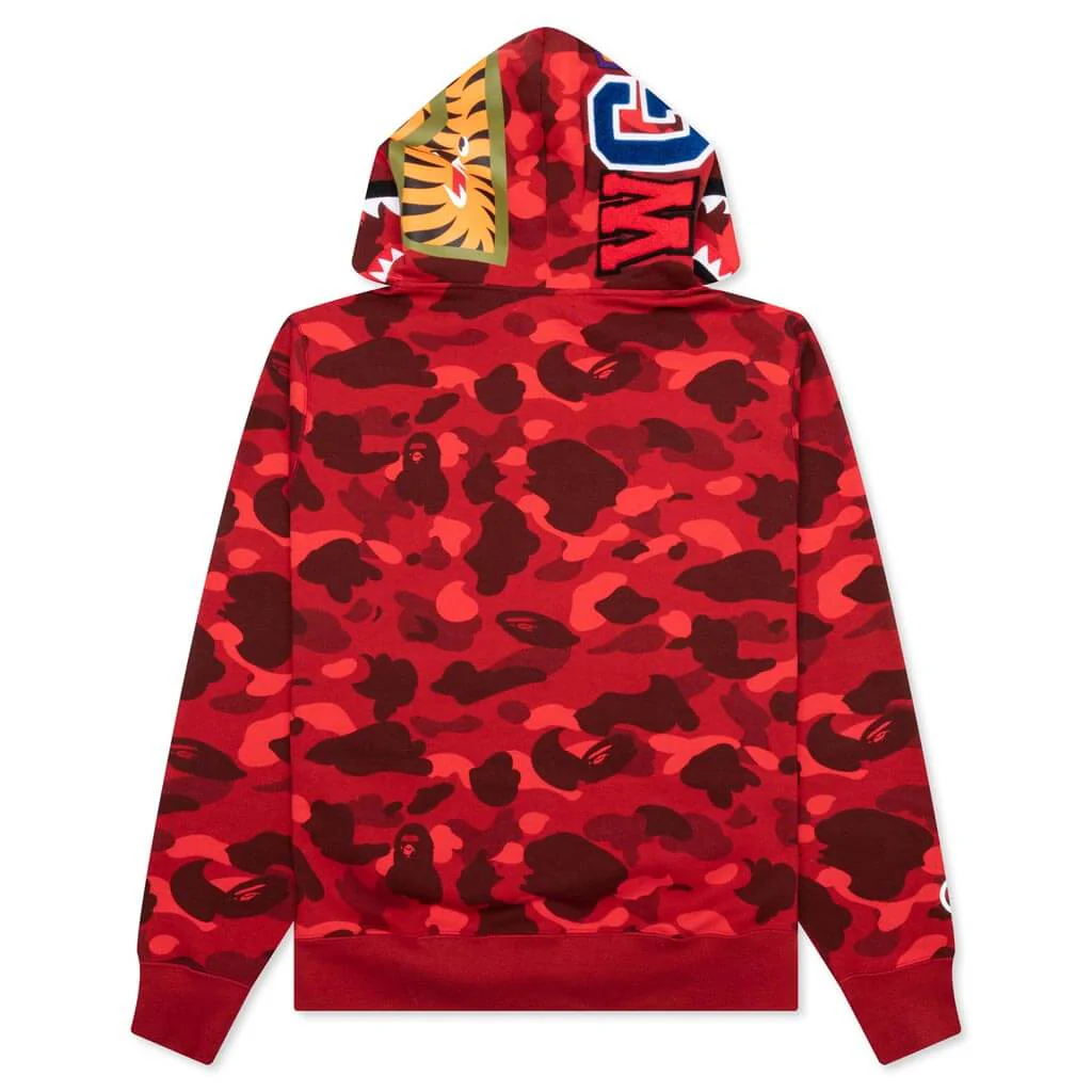 Color Camo Shark Pullover Hoodie - Red - Image 2