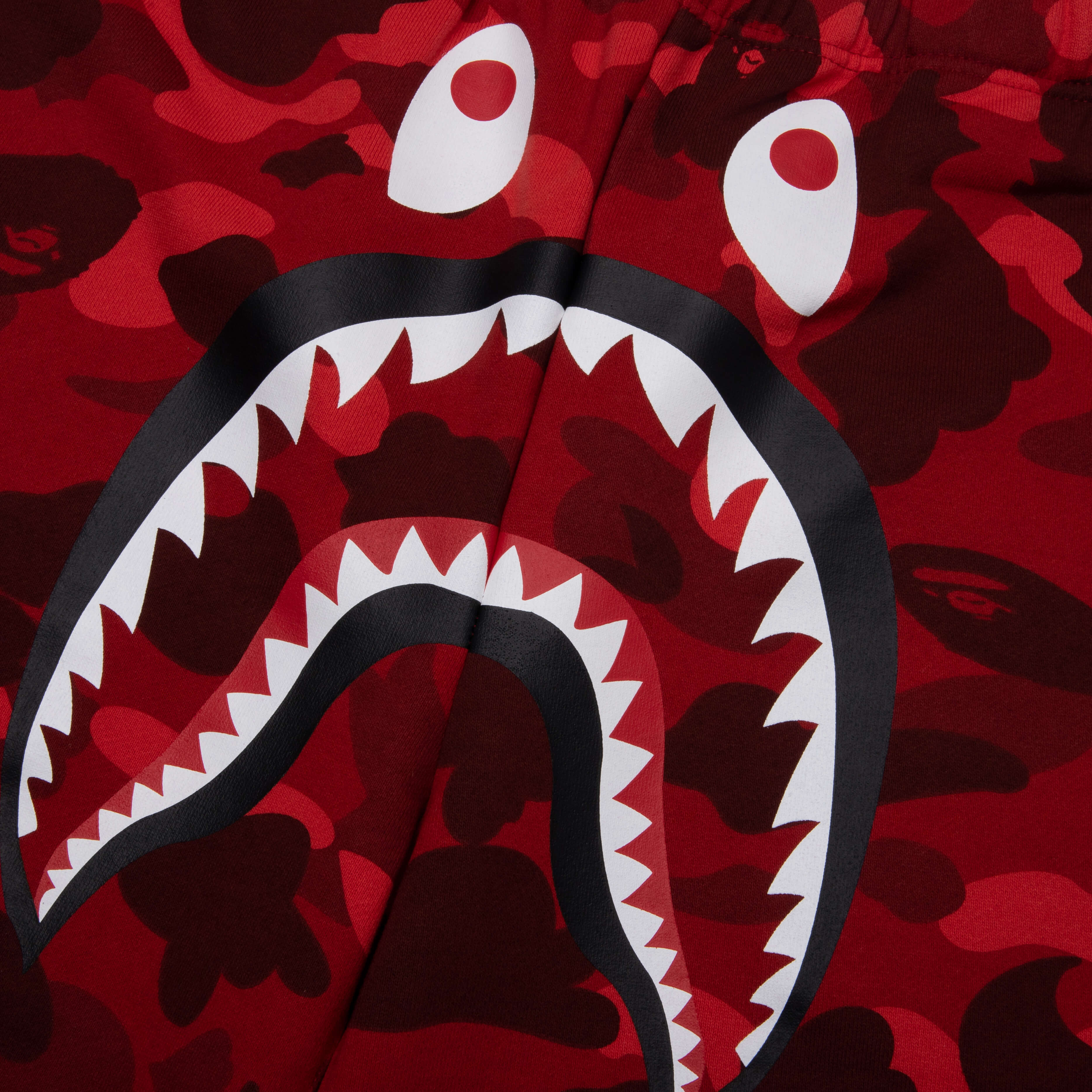 Color Camo Shark Sweat Shorts - Red - Image 3