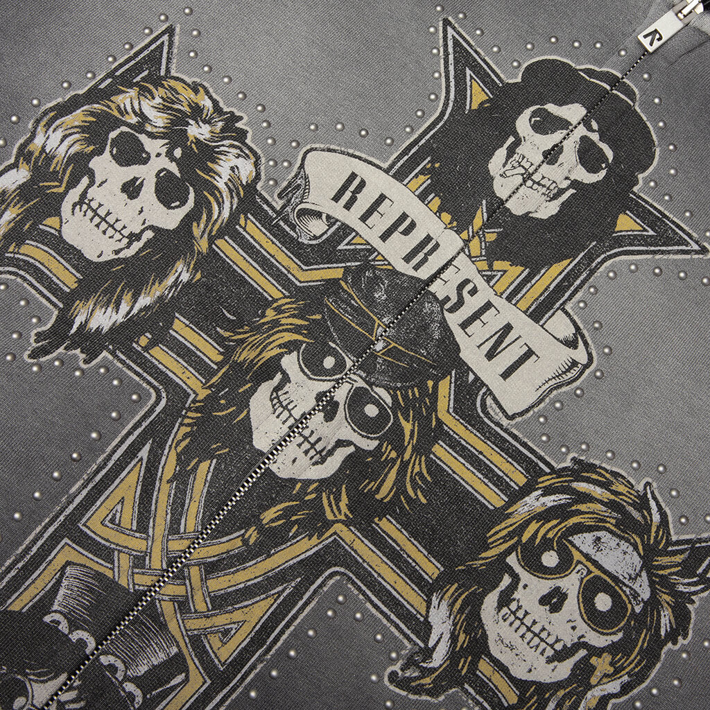Represent x Guns N' Roses Cross Zip Through Hoodie - Stained Black - Image 3