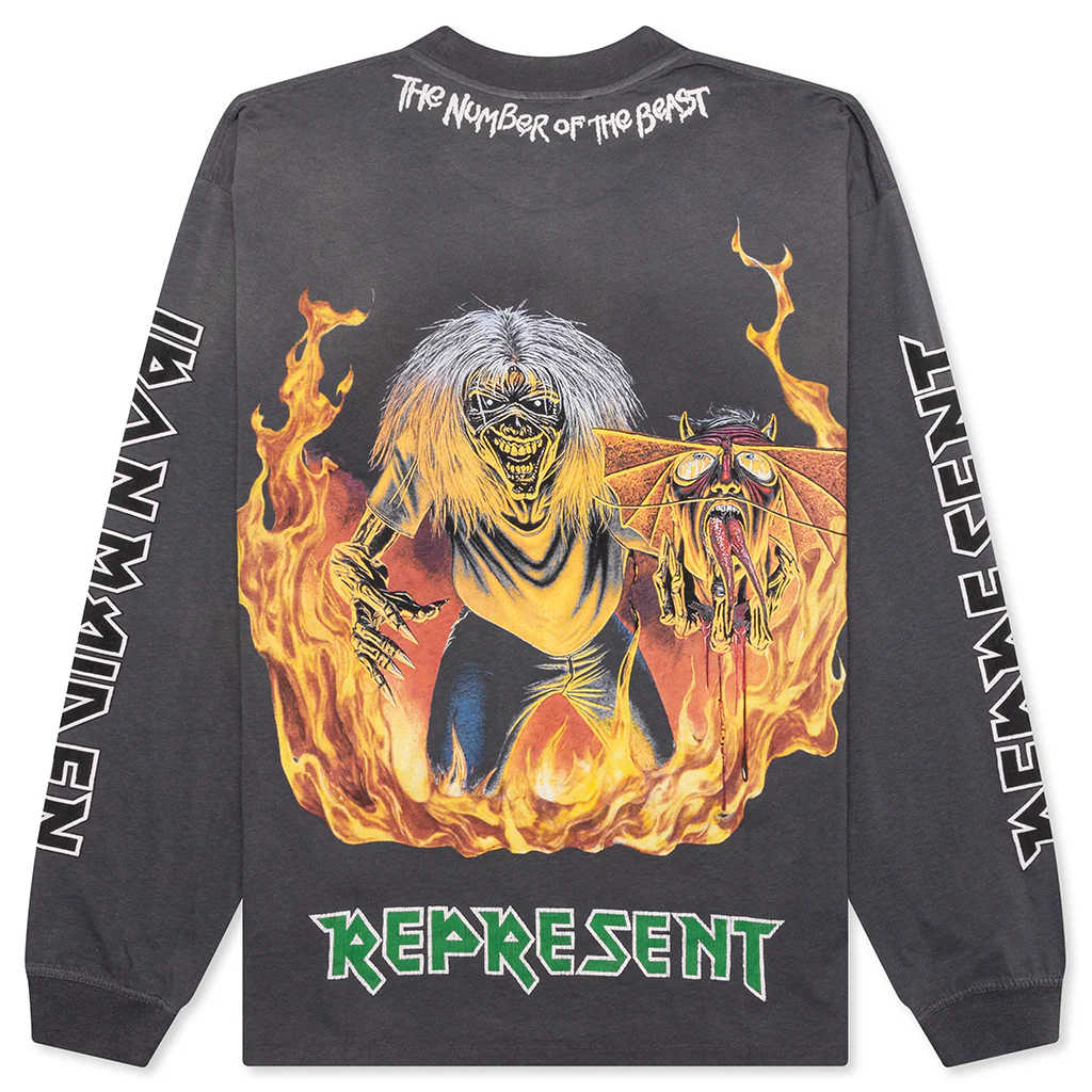 Represent x Iron Maiden Number Of The Beast Long Sleeve T-Shirt - Sunfade Grey - Image 2