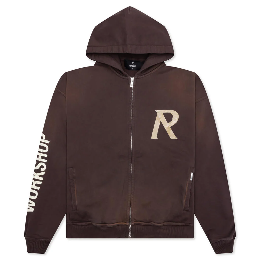 Masking Tape Initial Zip Hoodie - Cedar