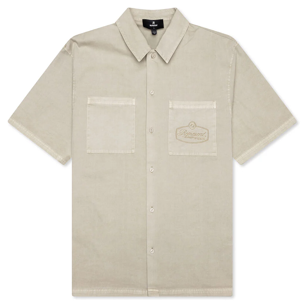 Short Sleeve Cotton Overshirt - Beige