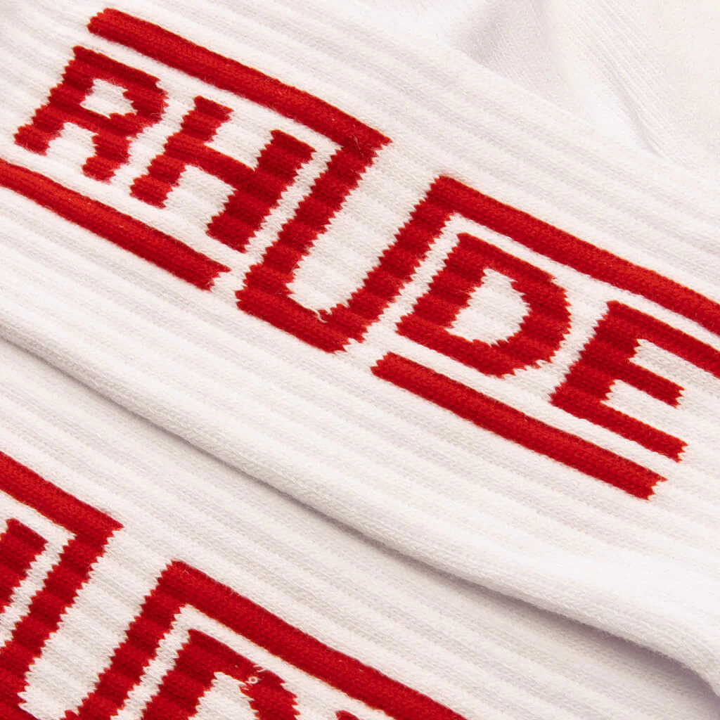 Rhude Champions Logo Sock - White/Red - Image 2