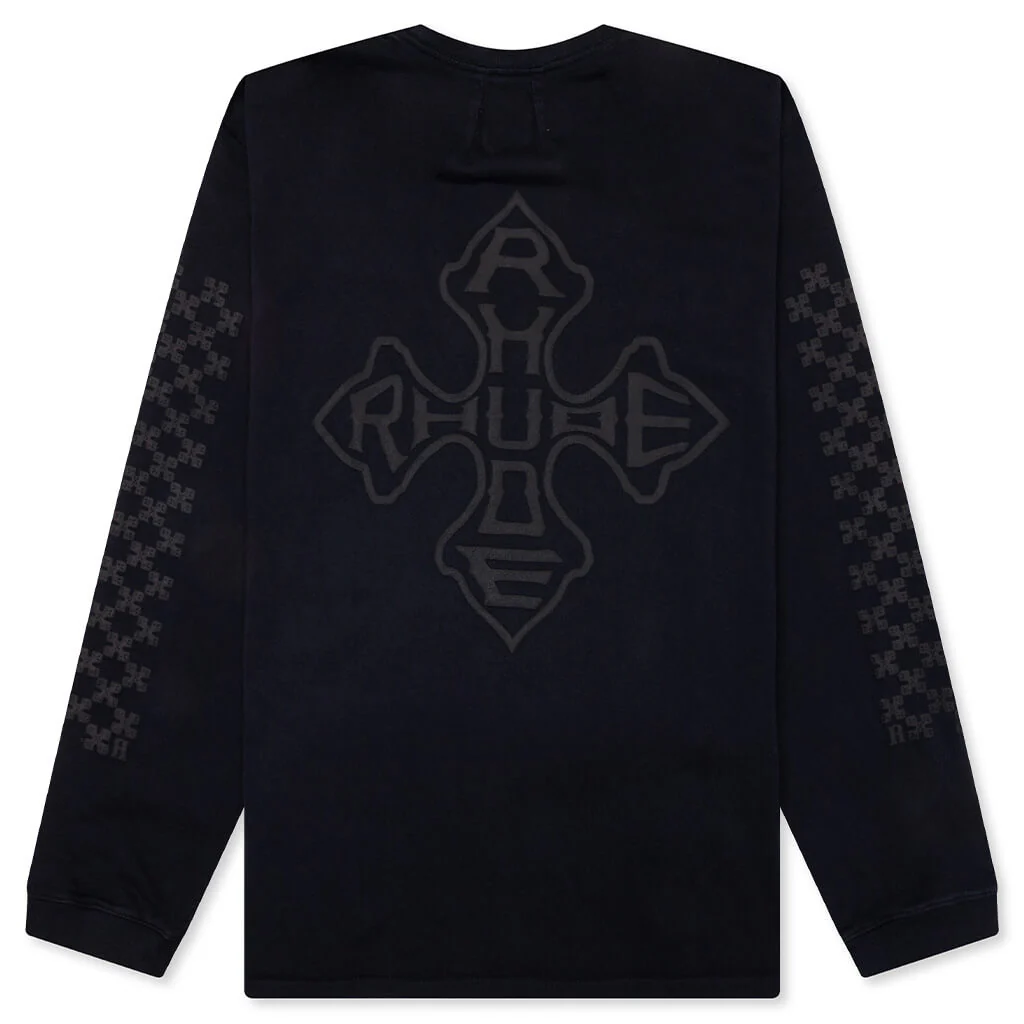 Rhude Cross Logo L/S Tee - Vintage Black - Image 2