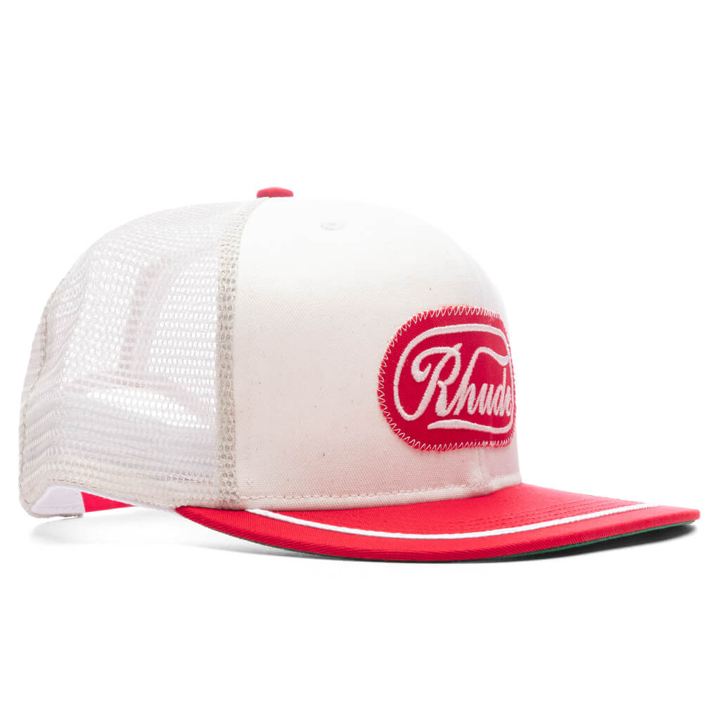 Patch Trucker Hat - Off White/Red - Image 3
