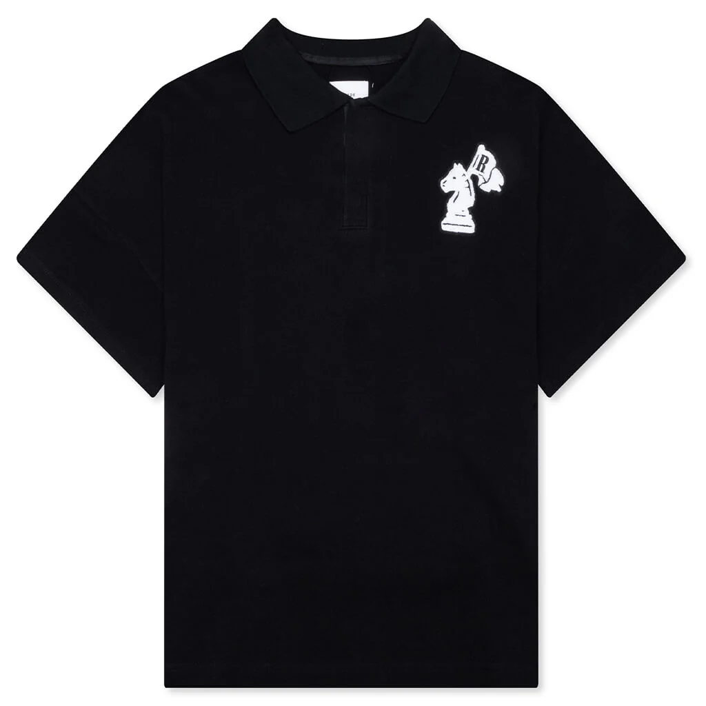 Pique Boxy Polo Shirt - Black/White