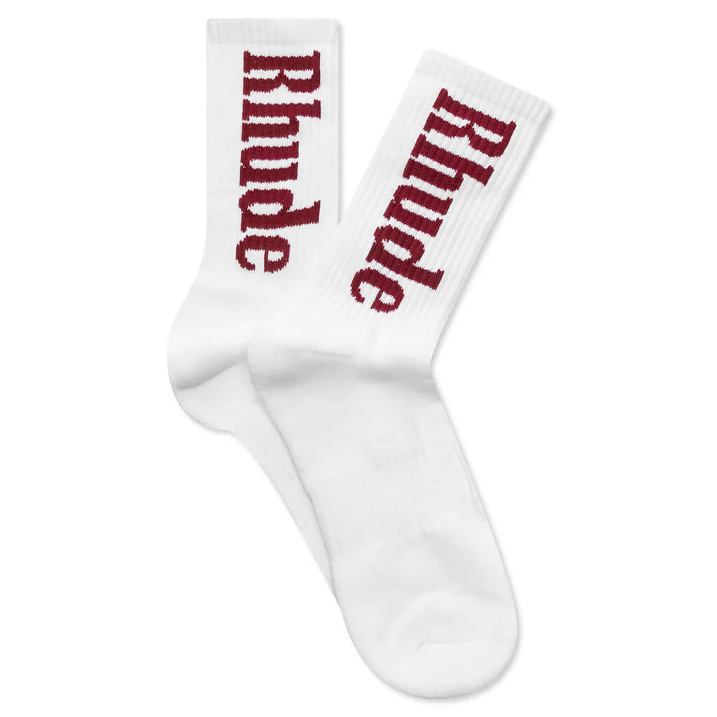 Rhude Vertical Logo Sock - White/Maroon