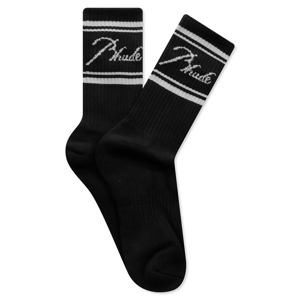 Script Logo Sock - Black/Light Blue