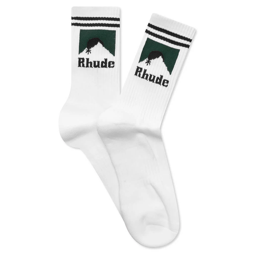 Striped Moonlight Sock - White/Navy/Green