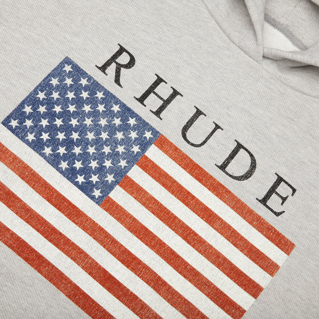 USA Flag Hoodie - Heather Grey/Black - Image 3
