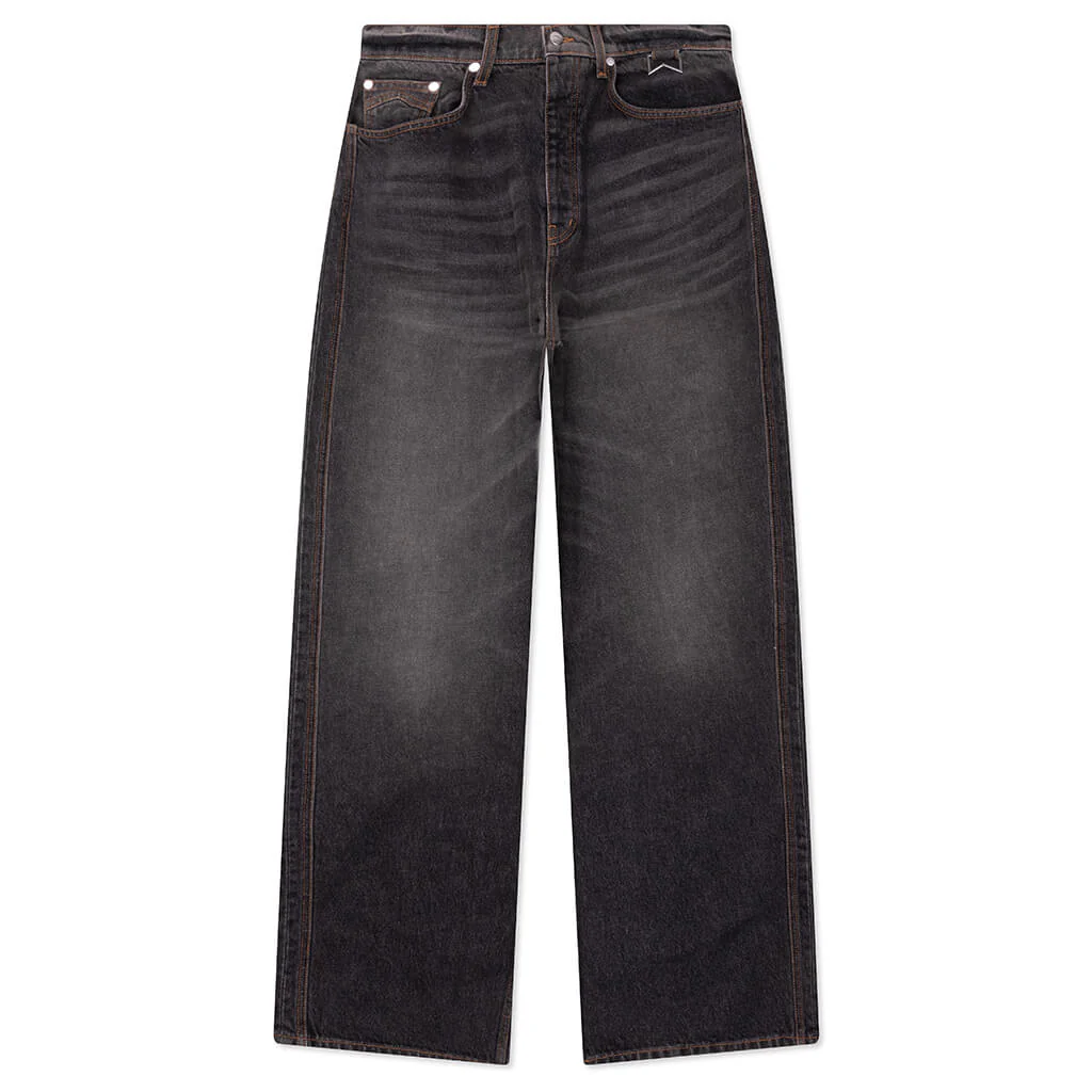 Wide Leg Traxedo Denim Pants - Agoura Black