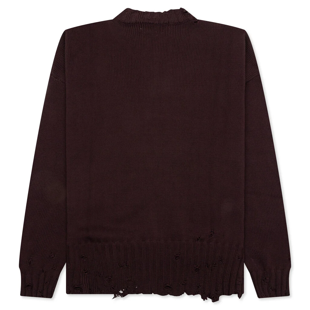 Round Neck Distressed Sweater - Dark Raisin - Image 2