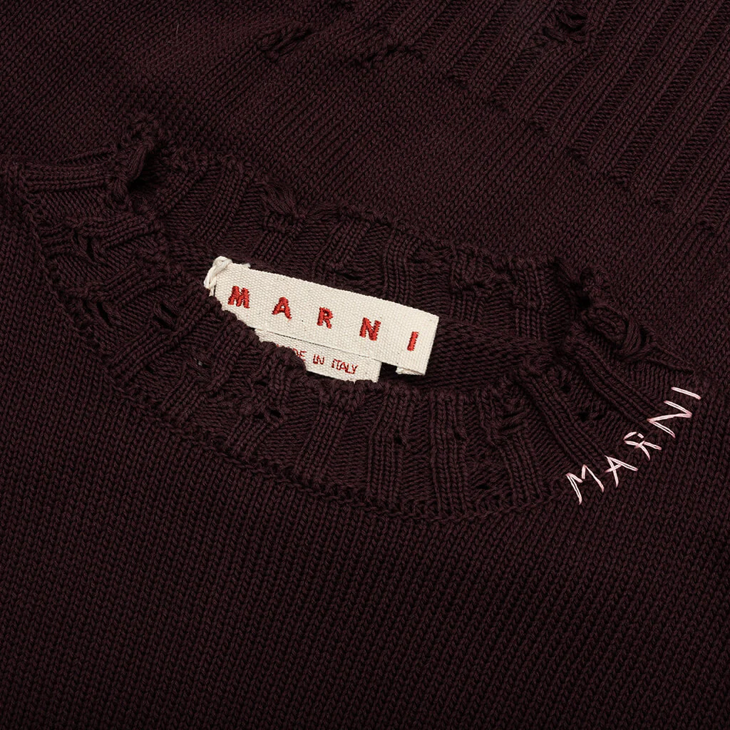 Round Neck Distressed Sweater - Dark Raisin - Image 3