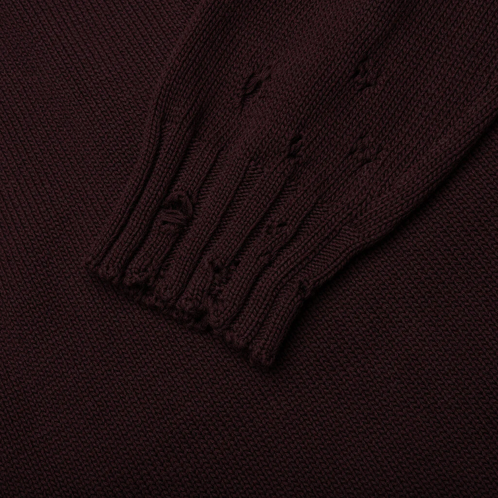 Round Neck Distressed Sweater - Dark Raisin - Image 4