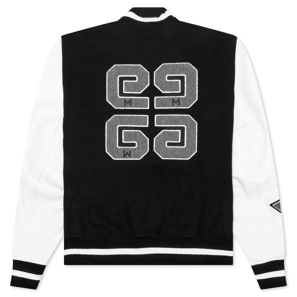 Varsity Bomber Jacket w/ Patches - Black/White - Image 2