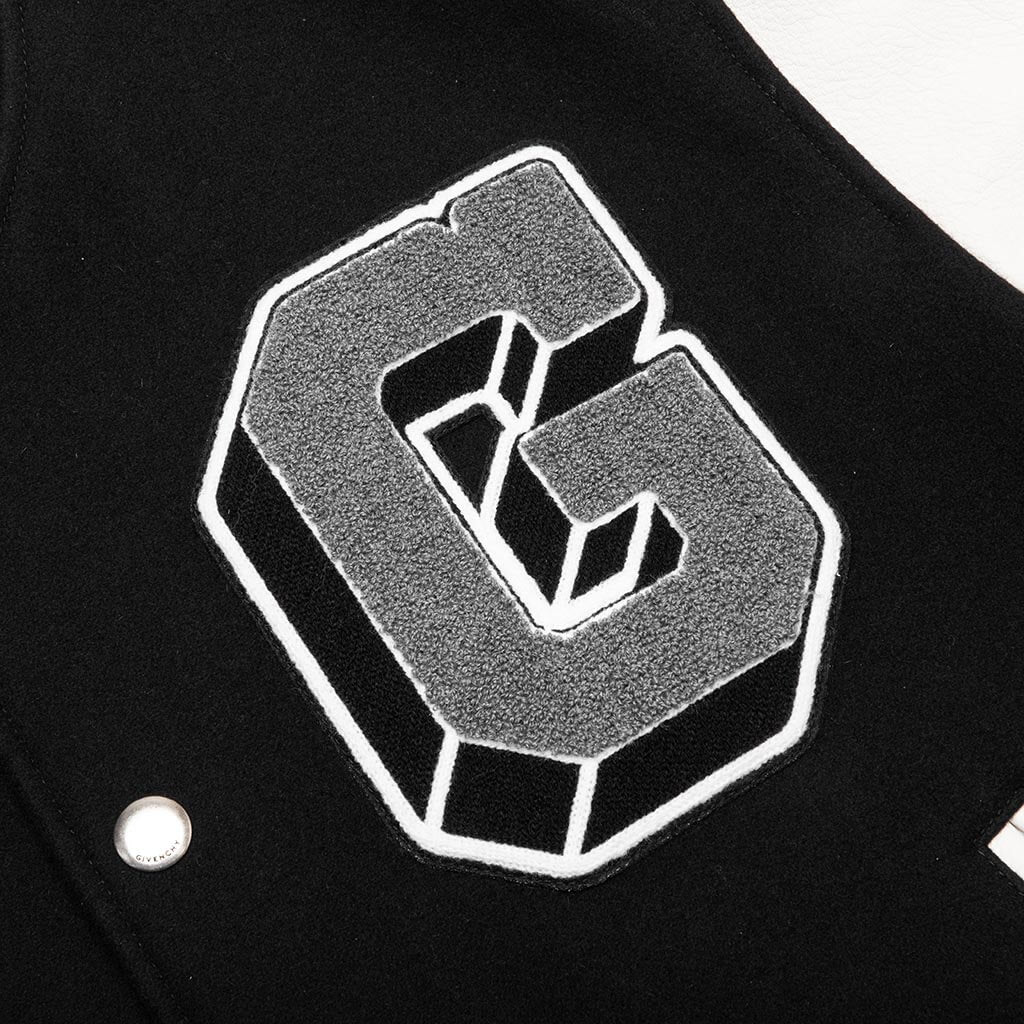 Varsity Bomber Jacket w/ Patches - Black/White - Image 5