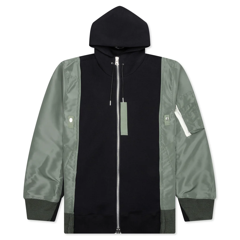 Nylon Twill X Sponge Sweat Hoodie - Navy/Khaki