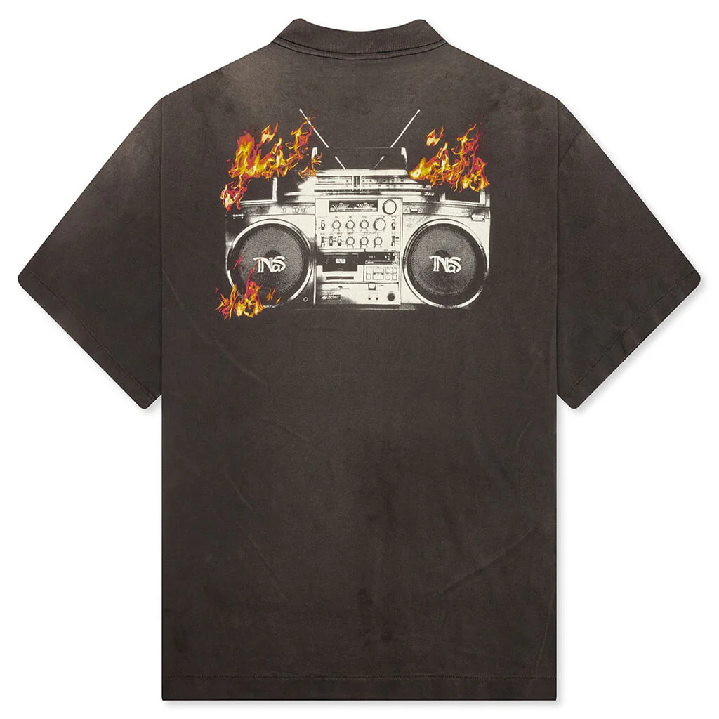 Saint M6 x Nas Radio Tape On Fire S/S Tee - Black - Image 2