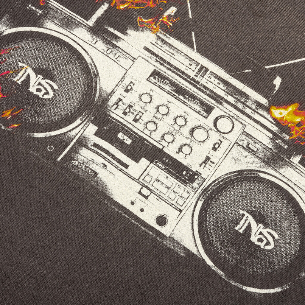 Saint M6 x Nas Radio Tape On Fire S/S Tee - Black - Image 4