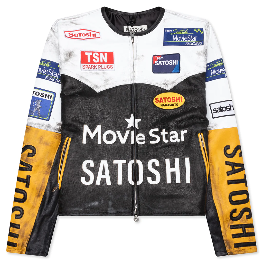 Movie Star Leather Jacket - Black/White/Yellow