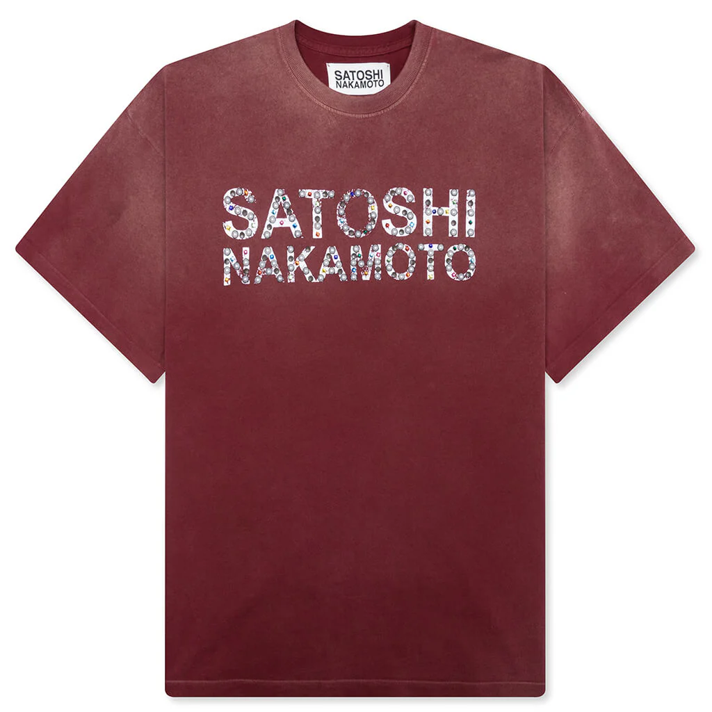 Pearl Studded Logo Tee - Burgundy