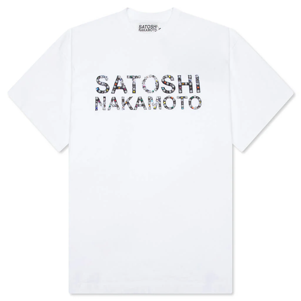 Pearl Studded Logo Tee - White