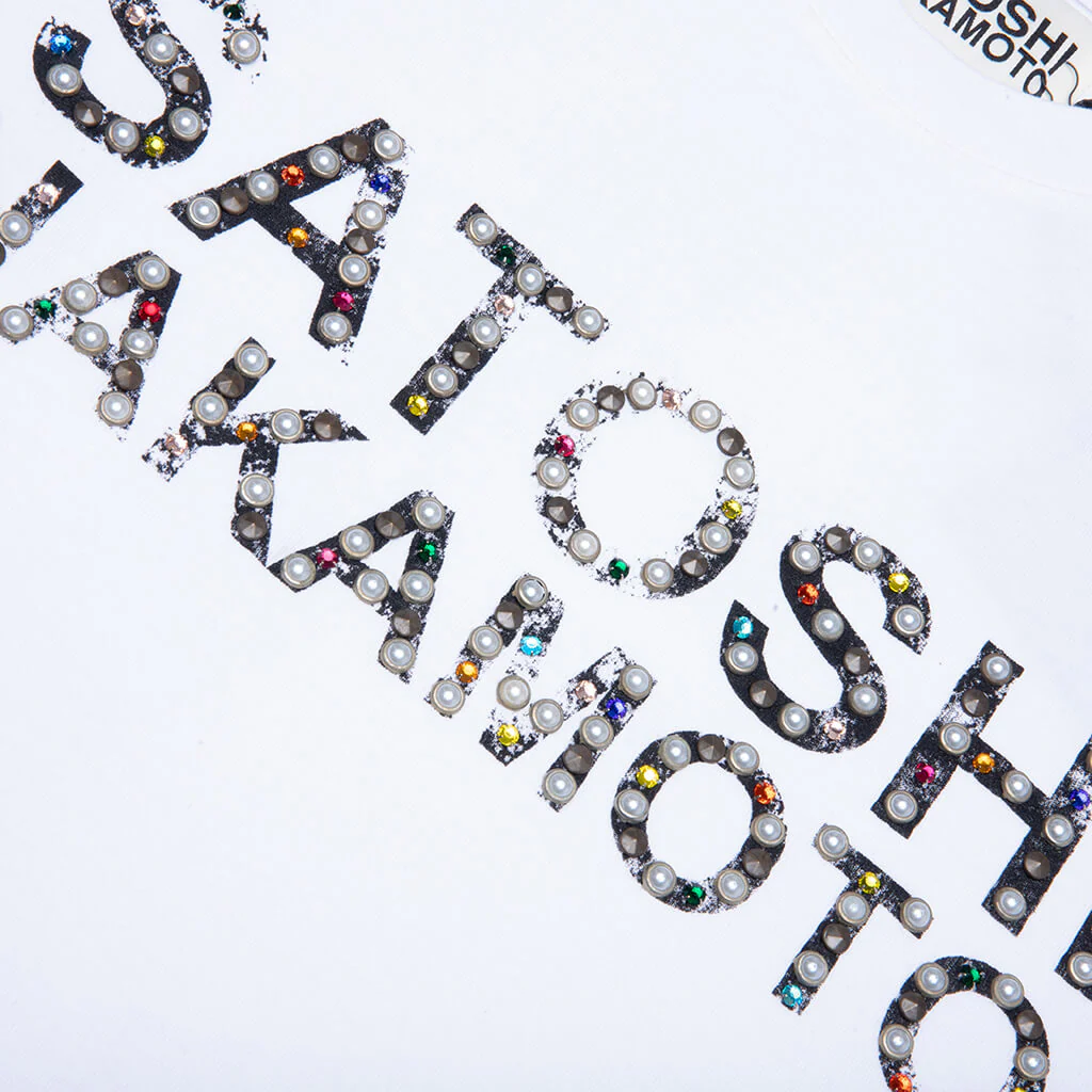 Pearl Studded Logo Tee - White - Image 3