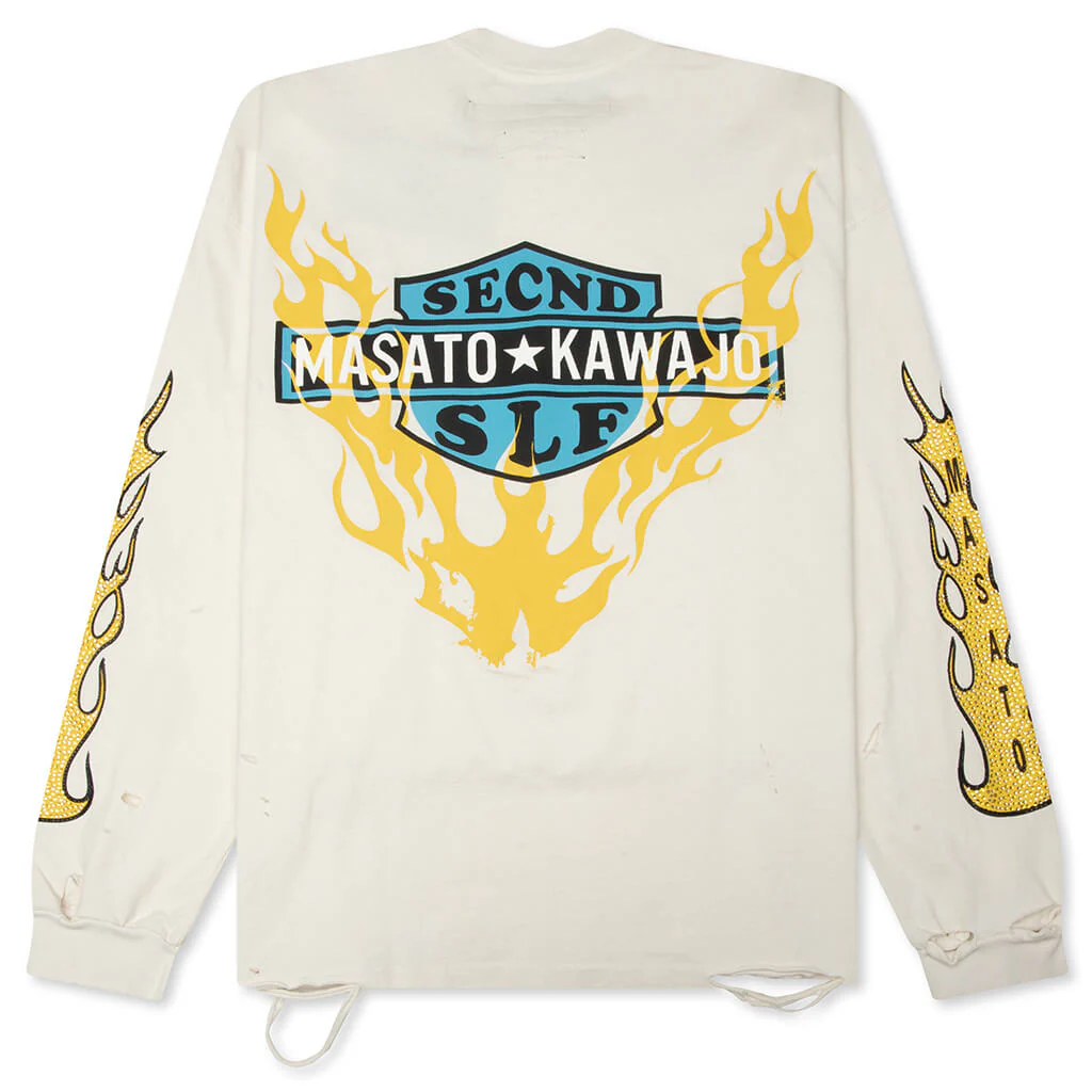 SeCND SLF x Masato Kawajo Firestorm Vintage L/S - Vintage White/Yellow - Image 2