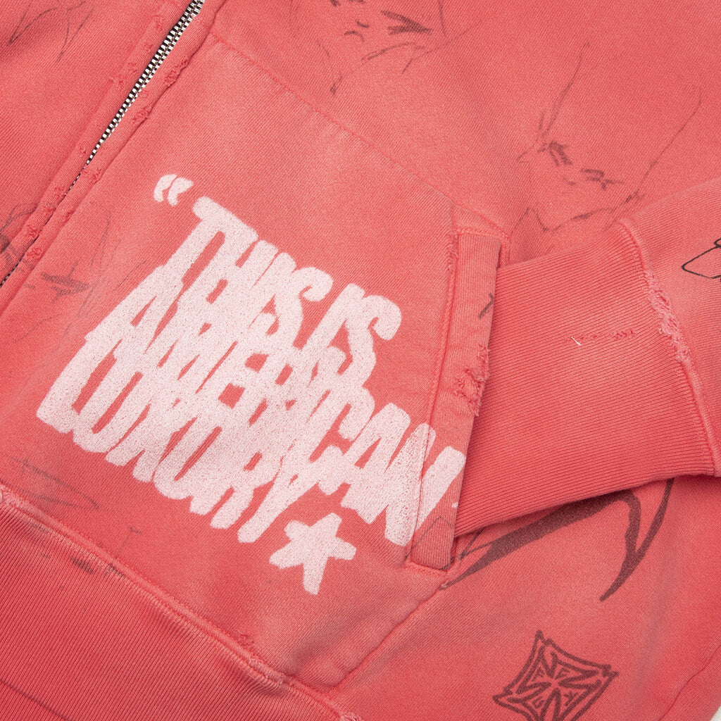 Time Capsule Zip-Up Hoodie - Faded Red - Image 3