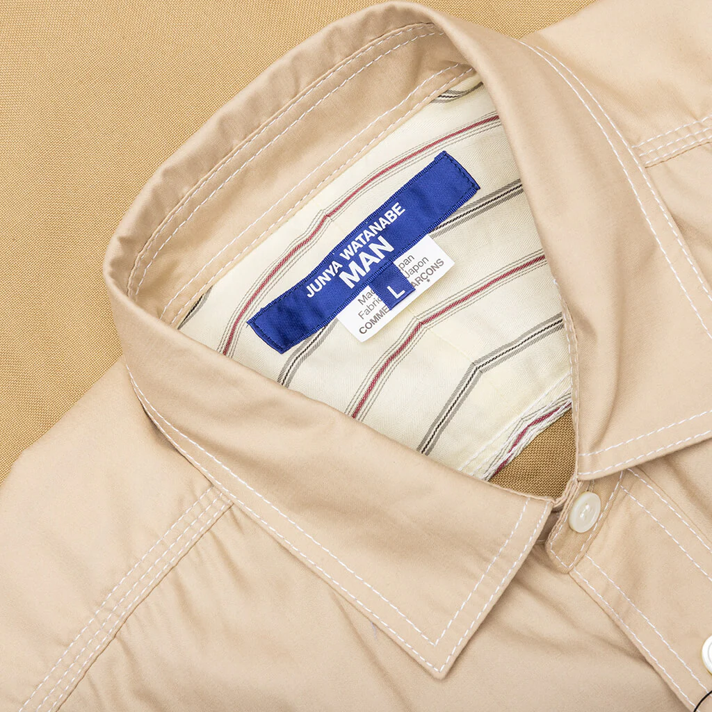 Two Tone Button Up Shirt - Beige - Image 3