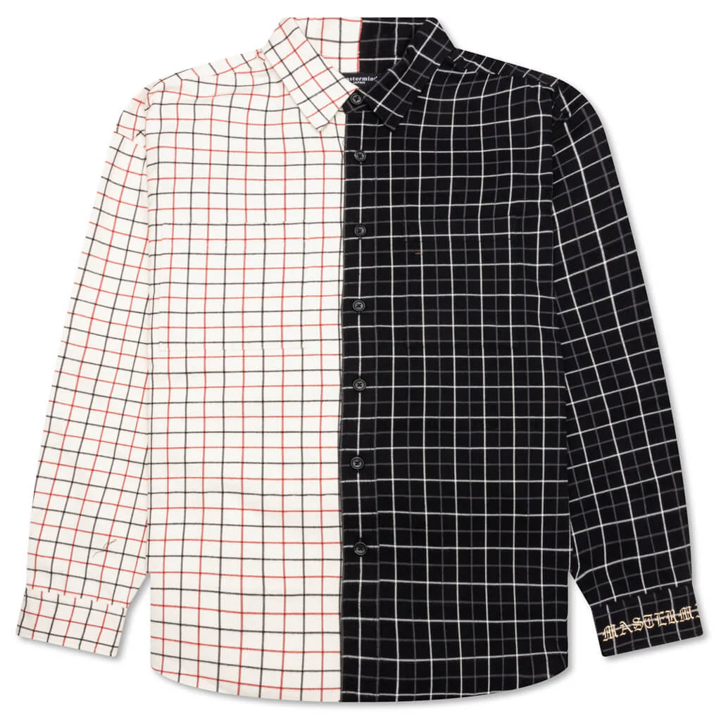 Vertical Split Plaid Shirt - Black/Plaid - Image 2