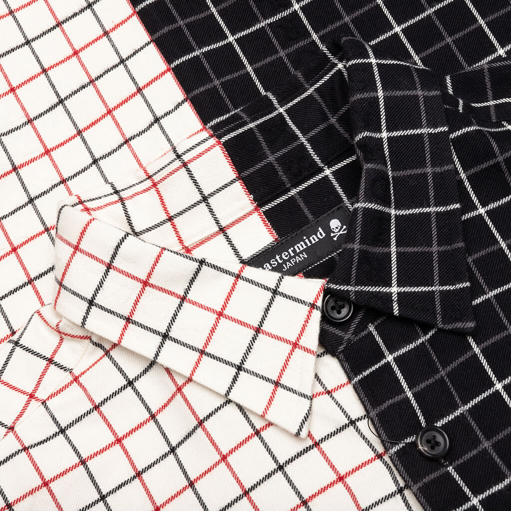 Vertical Split Plaid Shirt - Black/Plaid - Image 3