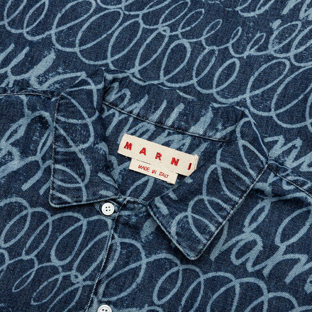 Bleached Echoes Organic Poplin Bowling Shirt - Blue Kyanite - Image 3