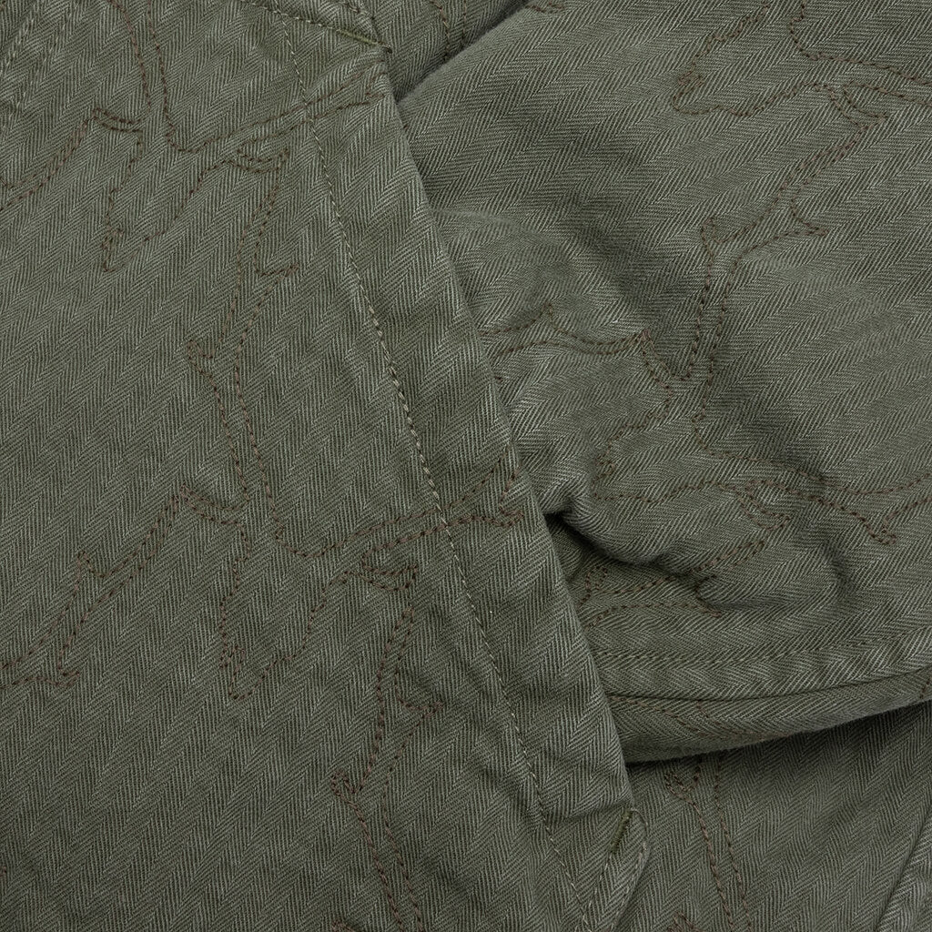 Coach Jacket - Skull Quilting Herringbone Olive - Image 3
